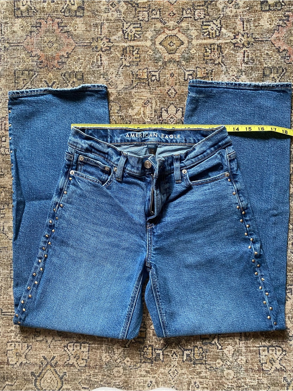 American Eagle Outfitters Blue Studded Straight-Leg Jeans
